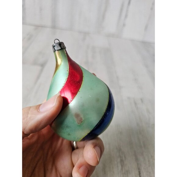 Antique striped green Mercury teardrop ornament glass Xmas tree blue red gold - Picture 6 of 10